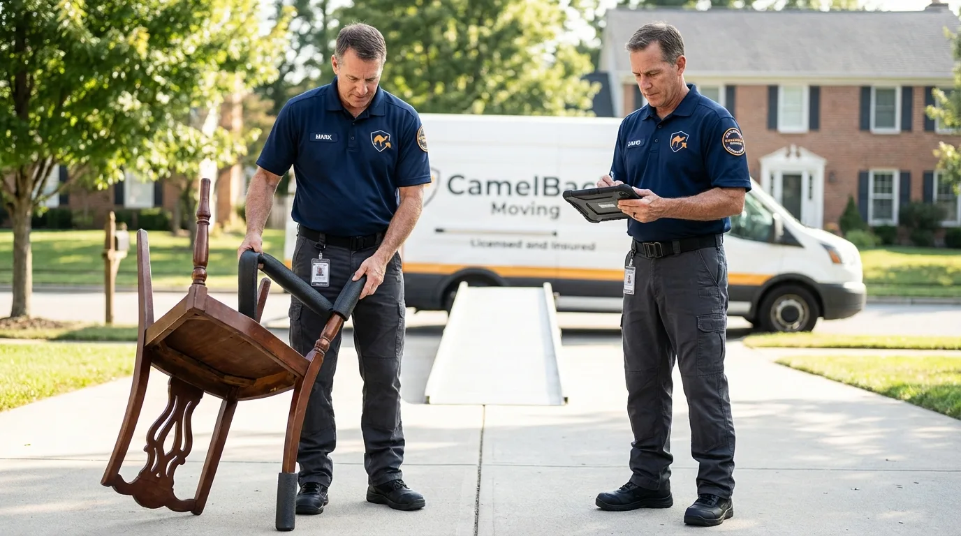Movers inspecting furniture for damage prevention before loading in Madisonville, KY