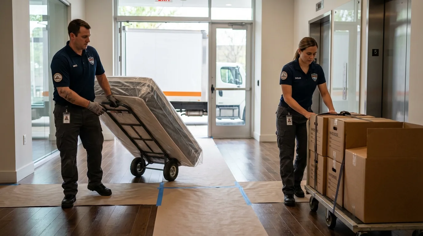 Professional apartment movers loading elevator in Madisonville, KY